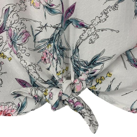 Buffalo David Bitton Sz M Peoni Tie Front Top Short Sleeve Boxy Summer 3067 - Picture 3 of 13